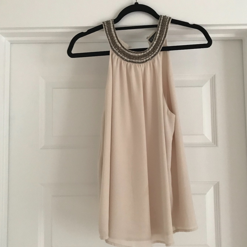 Beaded Neckline Sleeveless Blouse